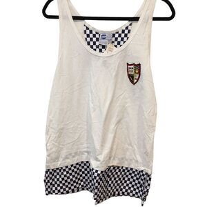 Extra Touch Vintage 44/24W White‎ Blue Check Sleeveless Cotton Crest Tank 80s